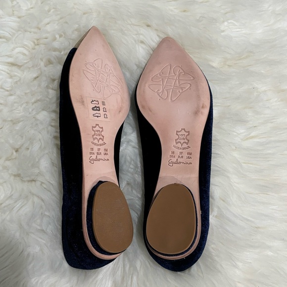 Guilhermina Anthropologie Blue Velvet Gold Toe Flats Size 6 - Picture 5 of 7